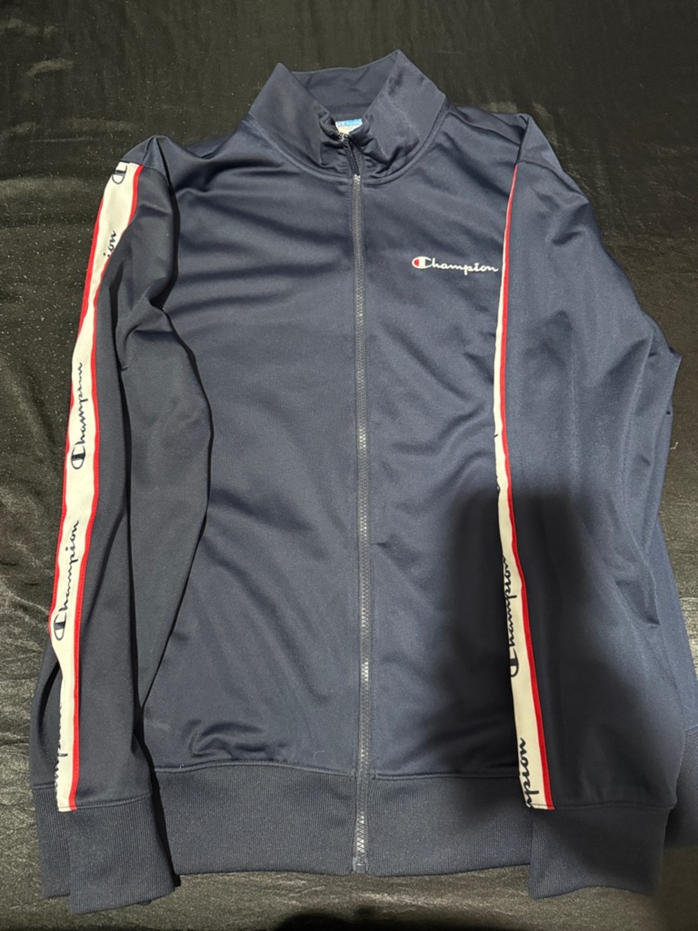 Champion Navy Track Jacket with Red & White Side Trim